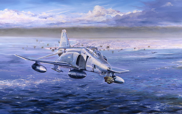Flugzeugträger, Kunst, Phantom 2, Kämpfer, Jet, F 4, Flug, McDonnell Douglas F-4 Phantom II, HD-Hintergrundbild