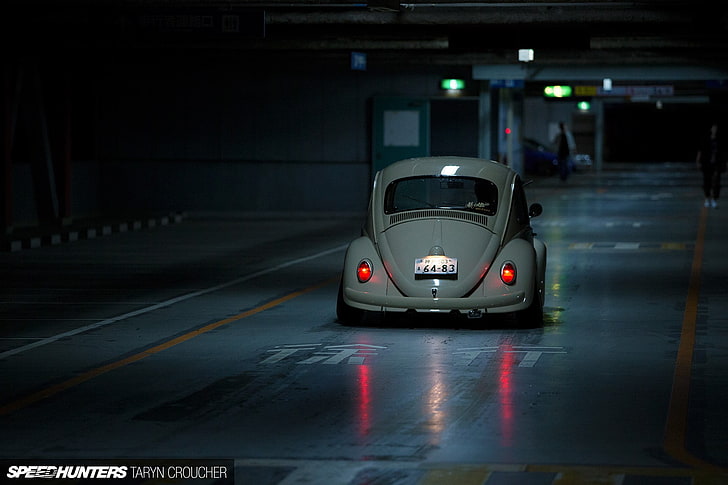 stereo mobil abu-abu dan hitam, Volkswagen Beetle, Stance, mobil klasik, Wallpaper HD
