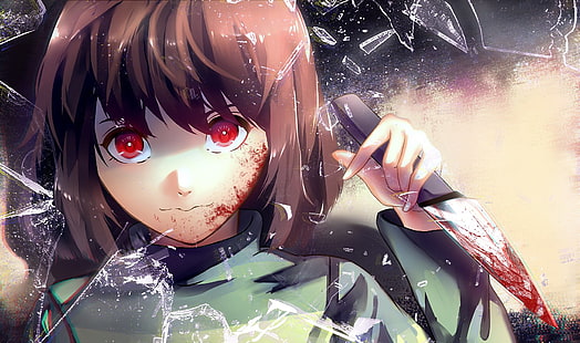 brązowowłosa kobieta postać z anime trzymająca nóż Tapeta, Gra wideo, Undertale, Chara (Undertale), Tapety HD HD wallpaper