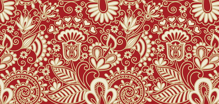 red and beige floral wallpaper, pattern, color, background, texture, art, HD wallpaper