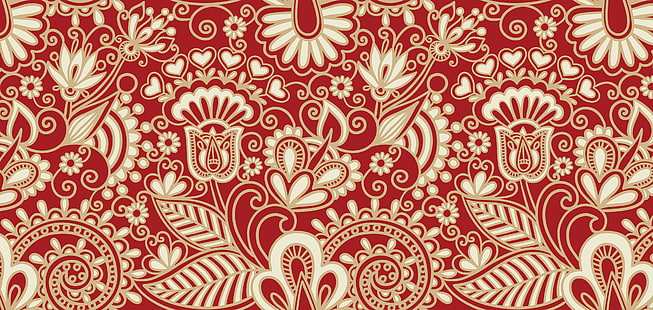 красные и бежевые цветочные обои, узор, цвет, фон, текстура, арт, HD обои HD wallpaper