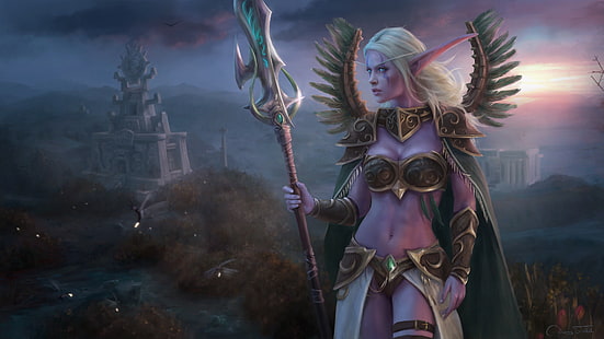 девушка, эльф, World of Warcraft, Warcraft, ночной эльф, лексит, HD обои HD wallpaper