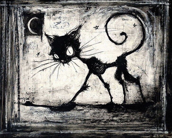 svart kattmålning, svart, figur, Koshak, HD tapet