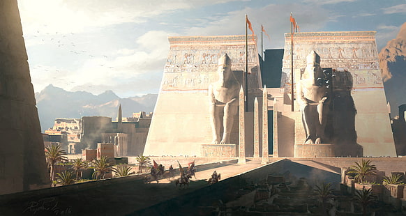 video games, Egypt, landscape, artwork, digital art, Assassin's Creed: Origins, Assassin's Creed, HD wallpaper HD wallpaper
