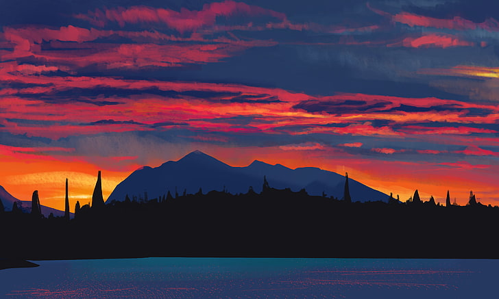 Landschaft, digitale Kunst, Sonnenuntergang, HD-Hintergrundbild