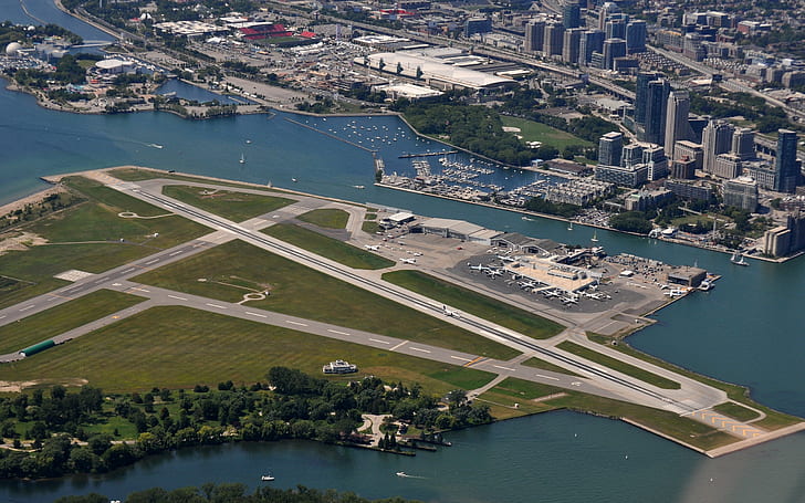 City, Airport, Aircraft, Toronto, Toronto Island Airport, Island, city, airport, aircraft, toronto, toronto island airport, island, HD wallpaper