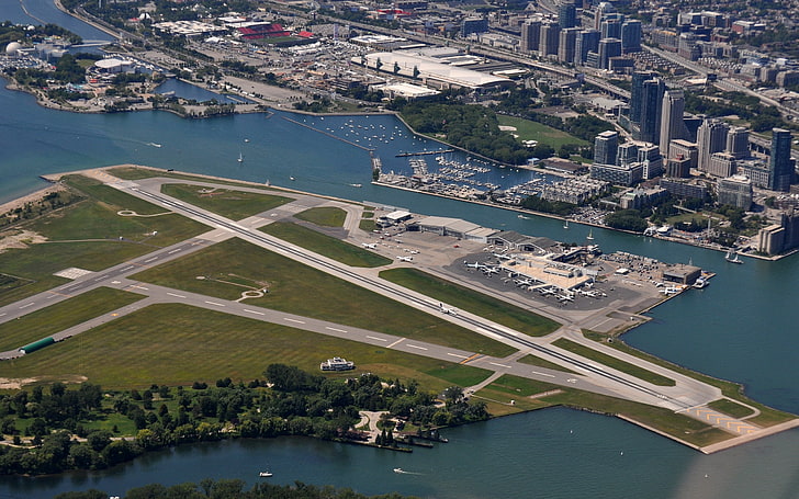 city, airport, aircraft, Toronto, Toronto Island Airport, island, HD wallpaper