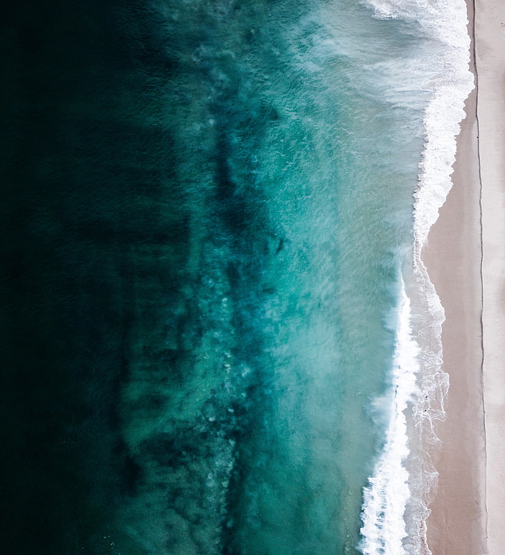 body of water and seashore, nature, water, beach, aerial view, turquoise, sea, HD wallpaper