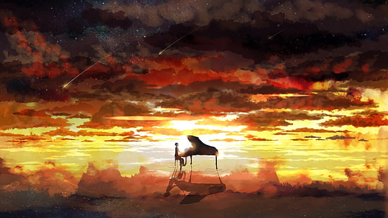 Persona tocando la ilustración animada de piano de cola, Anime, Your Lie in April, Kousei Arima, Fondo de pantalla HD HD wallpaper