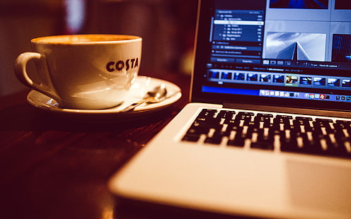 Apple MacBook Desktop Coffee Cup, HD wallpaper HD wallpaper
