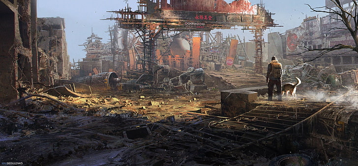 Hund, Männer, zerstört, Ruine, apokalyptisch, HD-Hintergrundbild