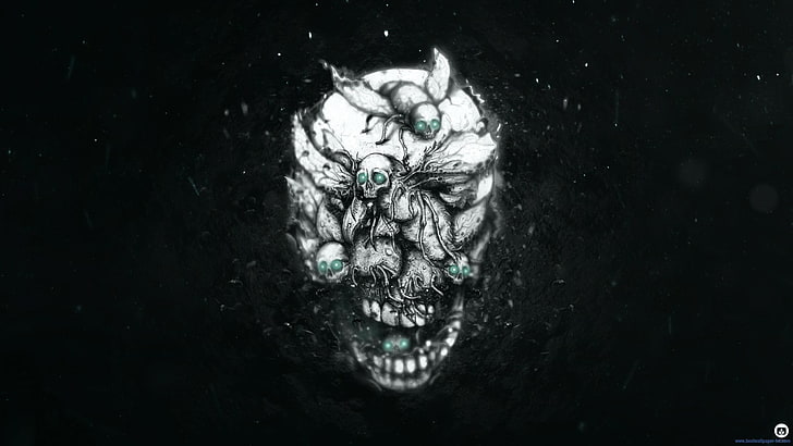 ilustrasi monster putih, seni fantasi, makhluk, tengkorak, Wallpaper HD