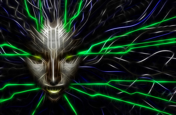 green and grey face graphics design, System Shock, Artistic, Face, Game, HD wallpaper