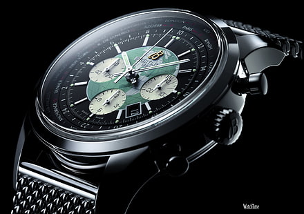 круглые черные и серебристые часы с хронографом с миланской петлей, часы, роскошные часы, Breitling, HD обои HD wallpaper