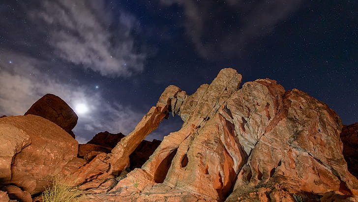 Rock Stone Desert Stars Night Moonlight HD, nature, night, stars, rock, stone, desert, moonlight, HD wallpaper