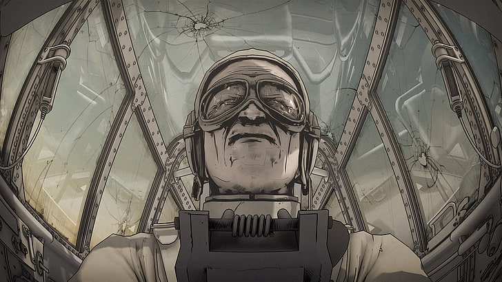 pilot di dalam ilustrasi vektor kendaraan, pesawat terbang, kapal perang, Paths of Hate, seni digital, musik, Fury, Wallpaper HD