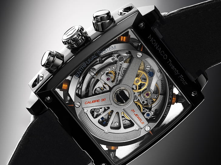 TAG Heuer, Monaco Twenty Four, zegarek zegarowy, makro z bliska, zegar, zegarek, makro, Tapety HD