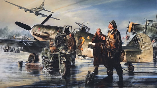 lotnisko, Messerschmitt, B-17, Luftwaffe, Bf.109, Kettenkrad HK 101, SdKfz 2, motocykl półgąsienicowy, jednosilnikowy myśliwiec tłokowy-niski, Tapety HD HD wallpaper