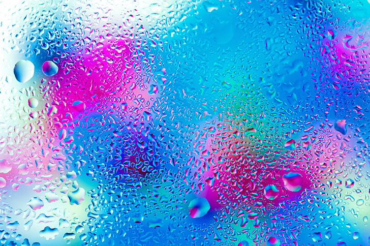 капли воды, стекло, вода, капли, разноцветные, радуга, дождь, HD обои