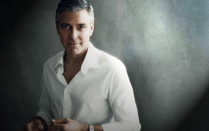 George Clooney, white dress shirt, Hollywood Celebrities, Male celebrities, hollywood, actor, HD wallpaper