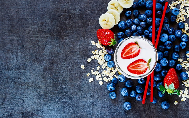 blueberries, texture, fruit, strawberries, blueberries, HD wallpaper