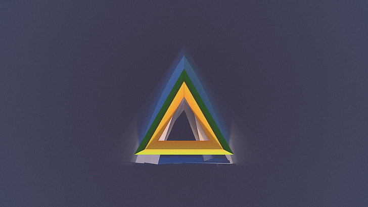 logotipo de triángulo amarillo, verde y blanco, Cinema 4D, arte digital, fondo simple, abstracto, Fondo de pantalla HD