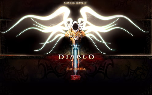 Blizzard Diablo digital wallpaper, diablo 3, tyrael, angel, archangel, character, wings, hood, sword, HD wallpaper HD wallpaper