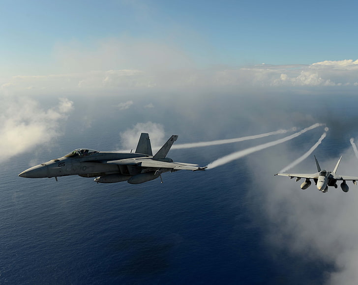 Military Aircrafts Flying Over Pacific Ocean, two gray jet planes, Army, pacificocean, mcsaignaciodperez, HD wallpaper