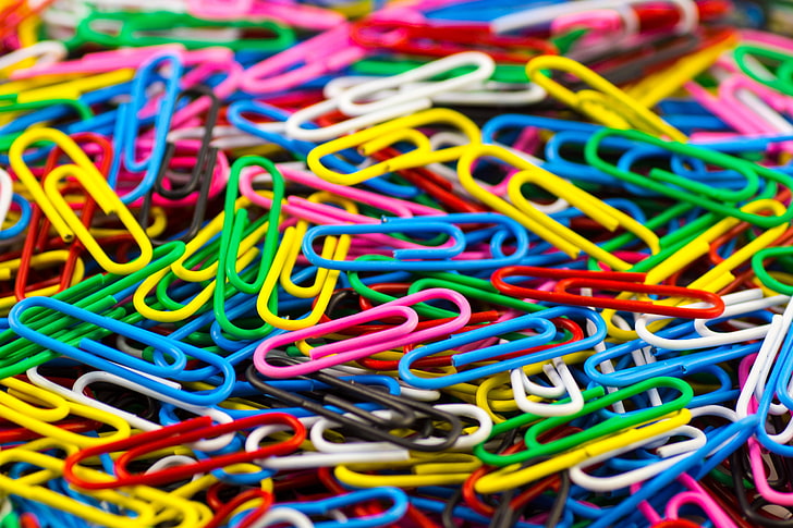 assorted-color paper clip lot, paper clips, colored, fixation, HD wallpaper