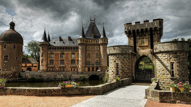brown castle, castle, France, tower, fortress, Castle of La Clayette, HD wallpaper