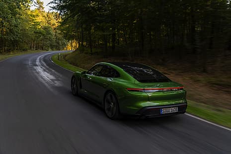 Porsche, Turbo S, route forestière, 2020, Taycan, Fond d'écran HD HD wallpaper