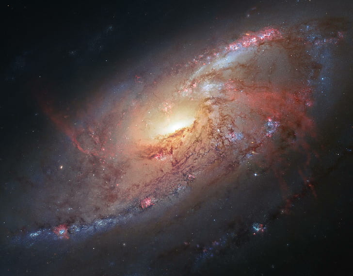 space, stars, M106, Hubble Space Telescope, NASA Goddard Space Flight Center, Spiral galaxy, HD wallpaper