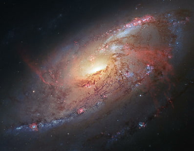الفضاء ، النجوم ، M106 ، تلسكوب هابل الفضائي ، مركز جودارد لرحلات الفضاء التابع لناسا ، المجرة الحلزونية، خلفية HD HD wallpaper