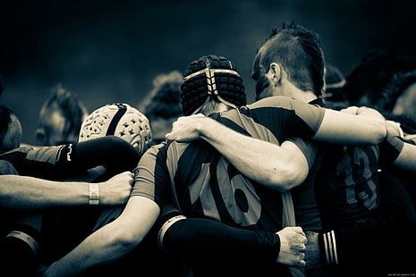Grup rugbymen dilas, foto skala abu-abu orang, rugbymen, grup, pria, olahraga, rugby, tim, Wallpaper HD HD wallpaper