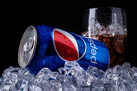 ice, drops, glass, Bank, drink, Cola, soda, carbonated drink, Pepsi, Pepsi-Cola, HD wallpaper HD wallpaper