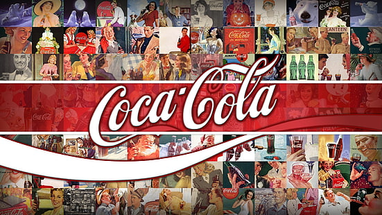 Cartaz da Coca-Cola, plano de fundo, logotipo, publicidade, bebida, clássico, Coca-Cola, marca, HD papel de parede HD wallpaper
