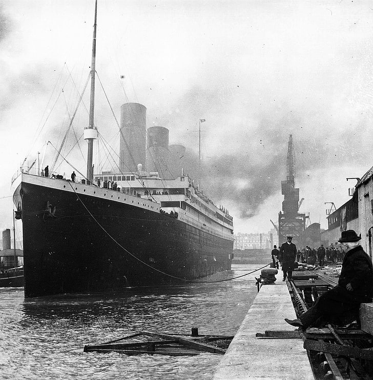 échelle de gris photo de croisière, Titanic, vintage, monochrome, bateau, Fond d'écran HD, fond d'écran de téléphone