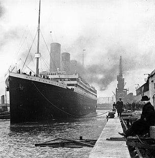 foto in scala di grigi della crociera, Titanic, vintage, monocromatica, nave, Sfondo HD HD wallpaper
