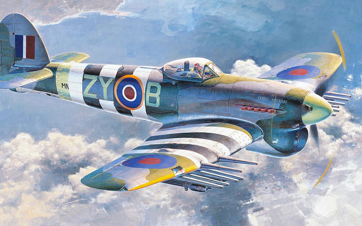 World War II, airplane, aircraft, Hawker Typhoon, military, military aircraft, D-Day, HD wallpaper