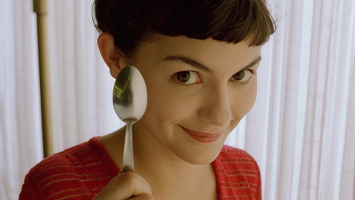 stainless steel spoon, amelie, audrey tautou, actress, amelie poulain, spoon, HD wallpaper