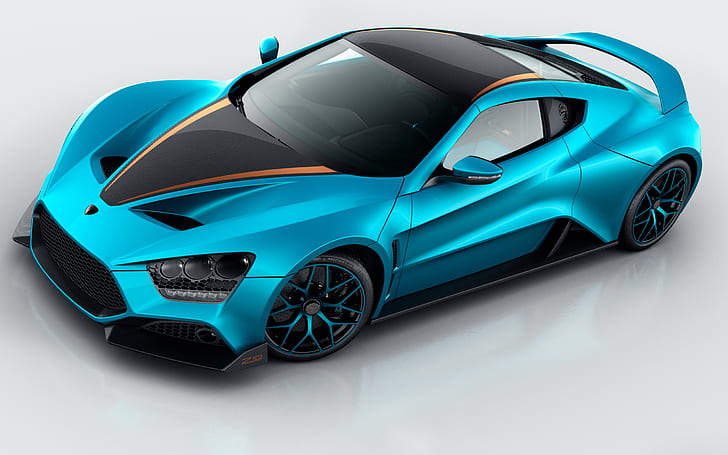 zenvo st1, simple background, car, vehicle, blue cars, front angle view, digital art, HD wallpaper