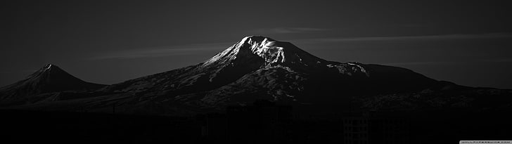 черно-белая фотография горы, многоэкранное отображение, природа, монохромный, горы, пейзаж, HD обои