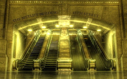 метро, ​​ескалатор, жп гара, Ню Йорк, HD тапет HD wallpaper