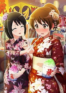 anime, anime girls, Hibike!Euphonium, Kousaka Reina, Oumae Kumiko, yukata, rambut pendek, rambut panjang, pakaian Jepang, kimono, Wallpaper HD HD wallpaper