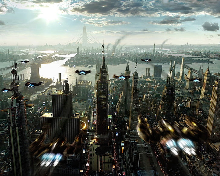 futuristico, arte digitale, città futuristica, fantascienza, Sfondo HD