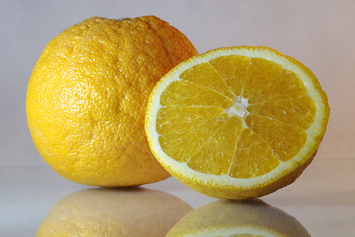 two yellow lemons, oranges, fruit, citrus, HD wallpaper