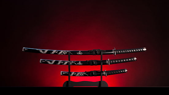 rosso, luce, oscurità, katana, spada giapponese, spada, spade, spada da samurai, Sfondo HD HD wallpaper