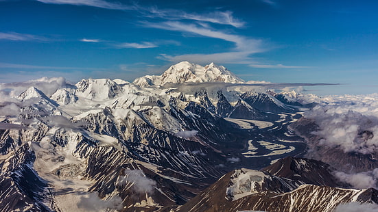 снег, горный хребет, гора, панорамный, хребет, массив, 8к ух, вершина, зима, HD обои HD wallpaper