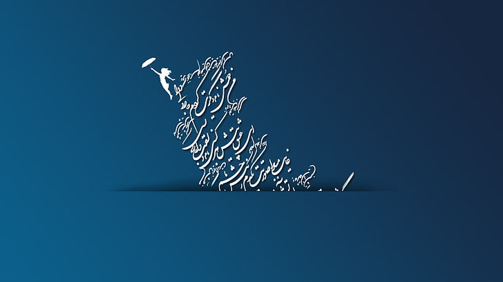 Mujer sosteniendo paraguas digital wallpaper, tipografía, ilustraciones, azul, persa, Fondo de pantalla HD
