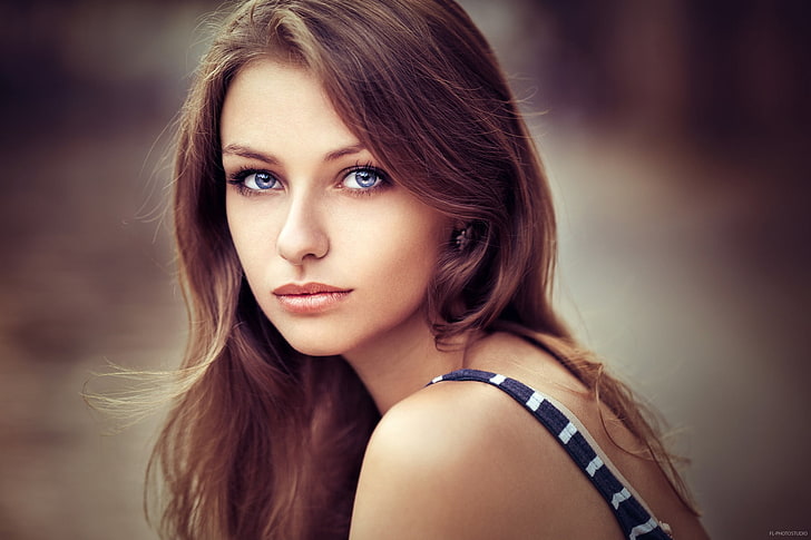 Frauen, Gesicht, Porträt, Lods Franck, Model, lange Haare, blaue Augen, FL-Photostudio, Lea Cuvillier, HD-Hintergrundbild
